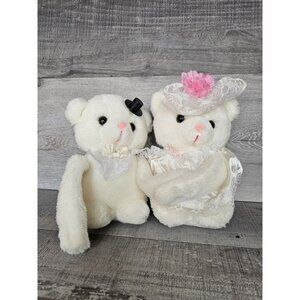 Vtg Bride Groom Teddy Bear Plush Stuffed Animal Prestige Toy 1985 9” Couple